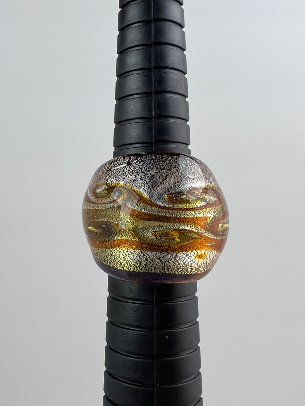 Vintage Murano Style Hand-Blown Art Glass Statement Ring Size 7.5 Gold Silver